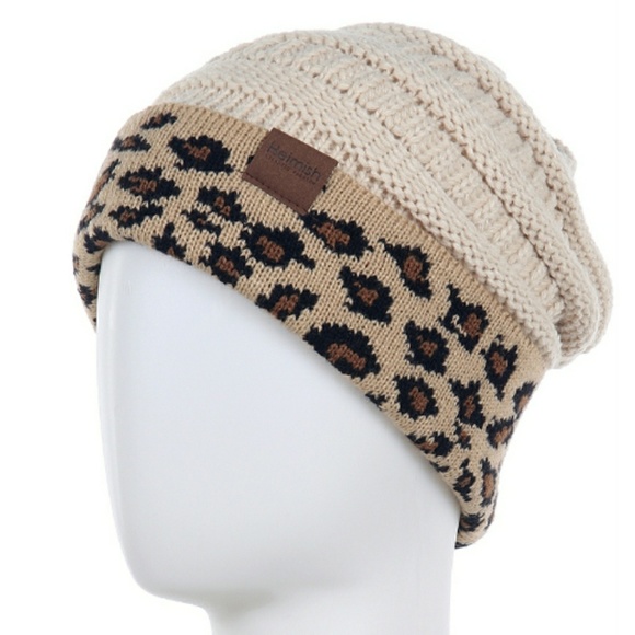 Atlantic Fashion Accessories - LAST ONE! Leopard Cheetah Animal Print Trim Knit Beanie Hat